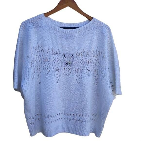 Investments Non-itch Short Sleeve Pullover Sweater Eyelet Pattern White Sz XL - Picture 1 of 10